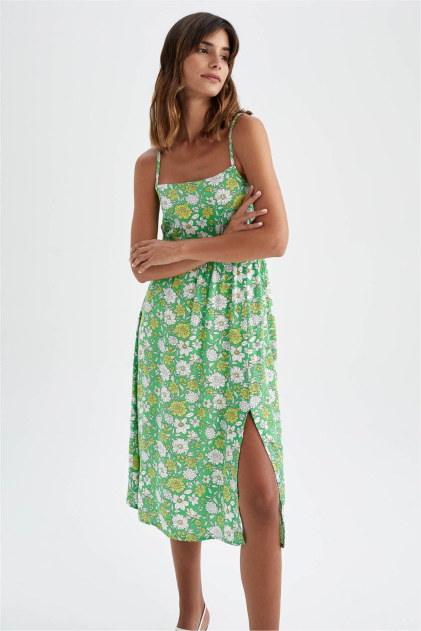 نساء أخضر فستان بأكمام قصيرة ميدي منقط سليم فيت بدون بأكمام بياقة V