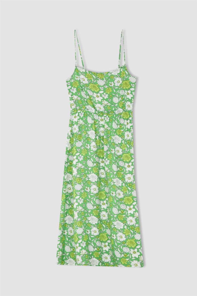 نساء أخضر فستان بأكمام قصيرة ميدي منقط سليم فيت بدون بأكمام بياقة V