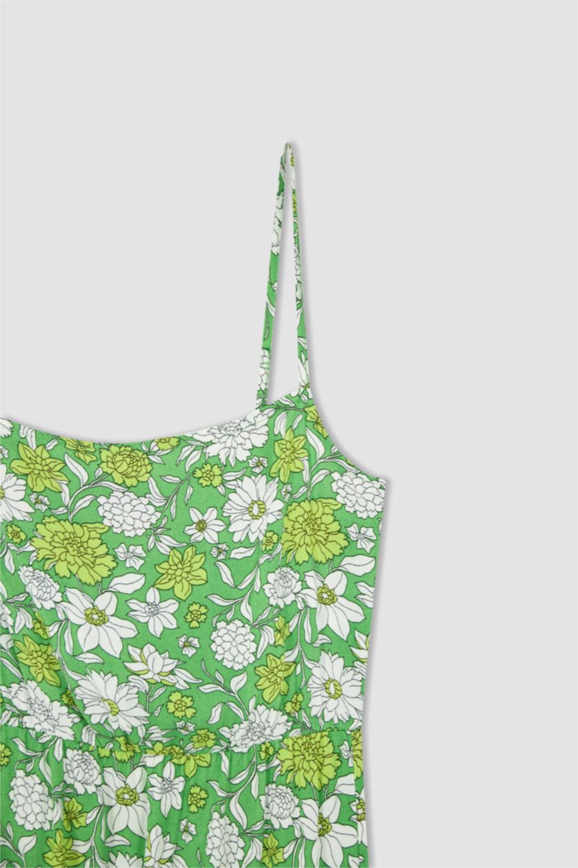 نساء أخضر فستان بأكمام قصيرة ميدي منقط سليم فيت بدون بأكمام بياقة V