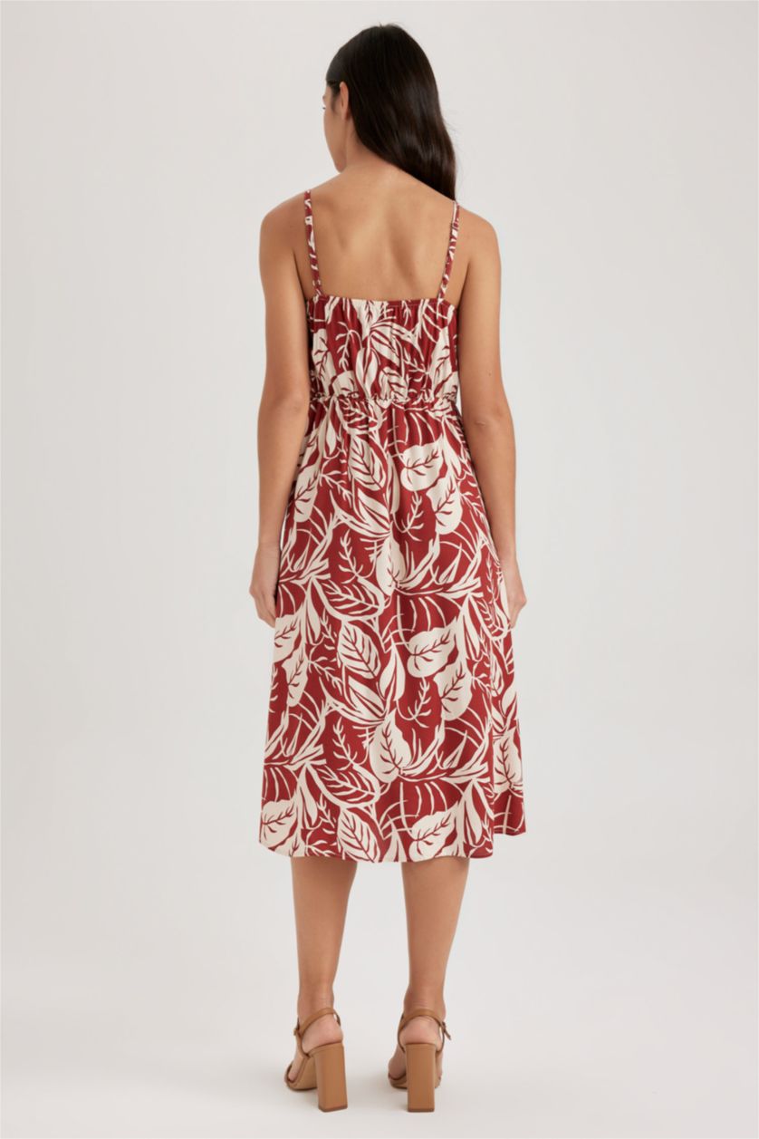 WOMAN Brown Slim Fit Strap Patterned Midi Dress