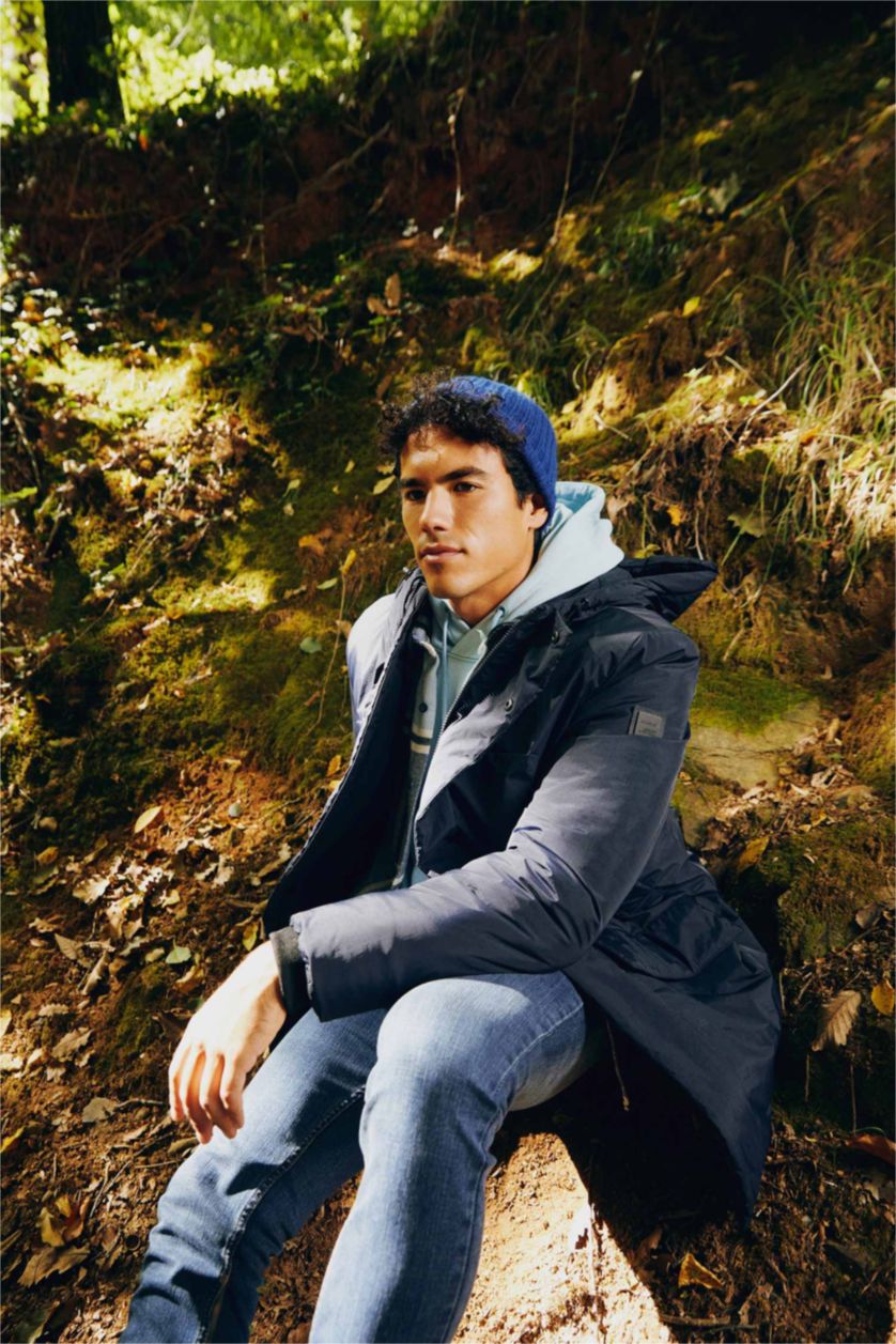 Erkek Lacivert Slim Fit Kapüşonlu Suni Kürk Astarlı Mont Parka