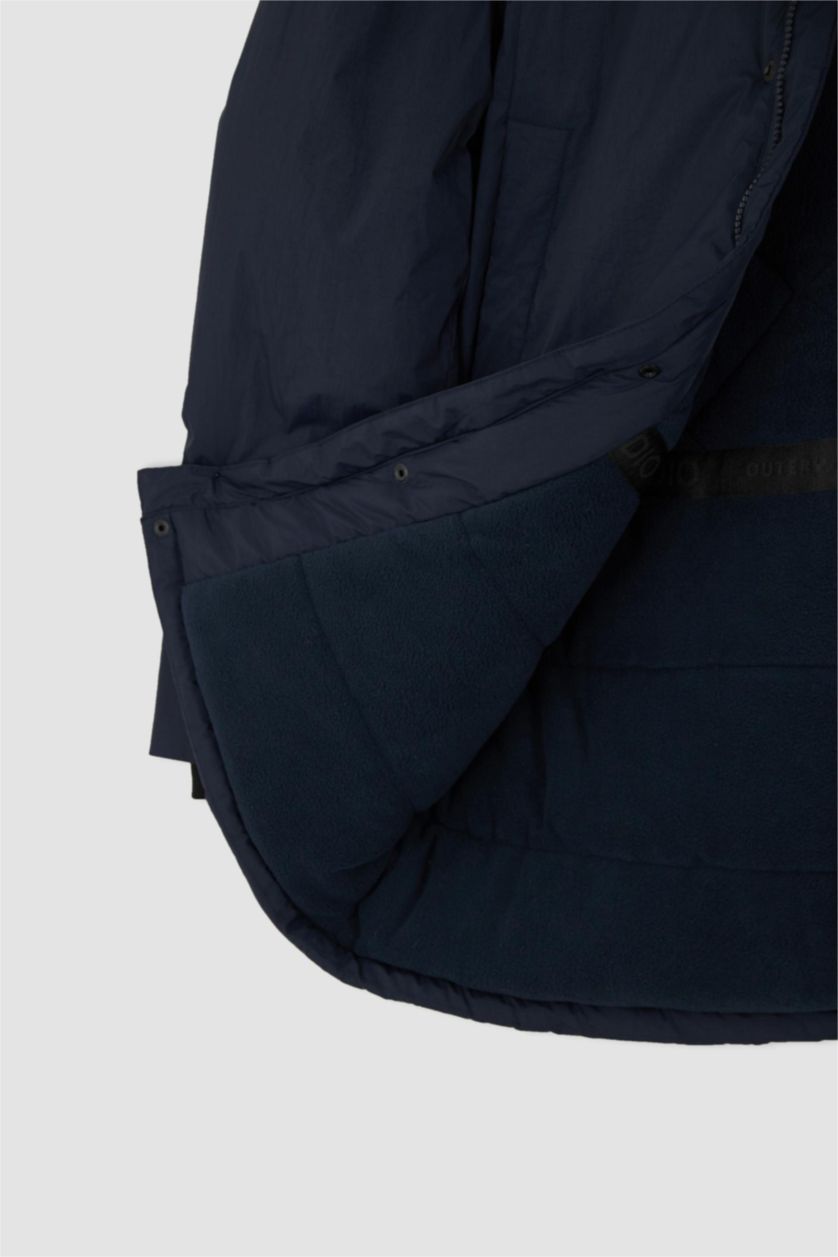 Erkek Lacivert Slim Fit Kapüşonlu Suni Kürk Astarlı Mont Parka