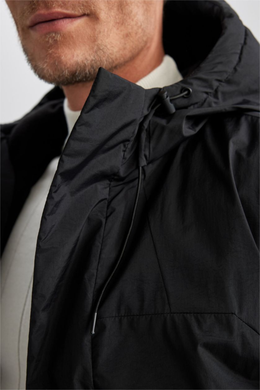 HOMME Noir Parka Coupe slim raccourcie À capuche