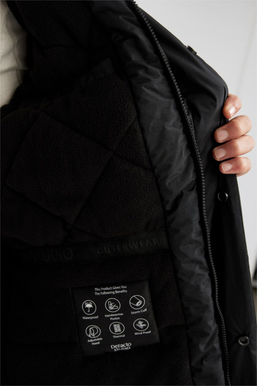 HOMME Noir Parka Coupe slim raccourcie À capuche