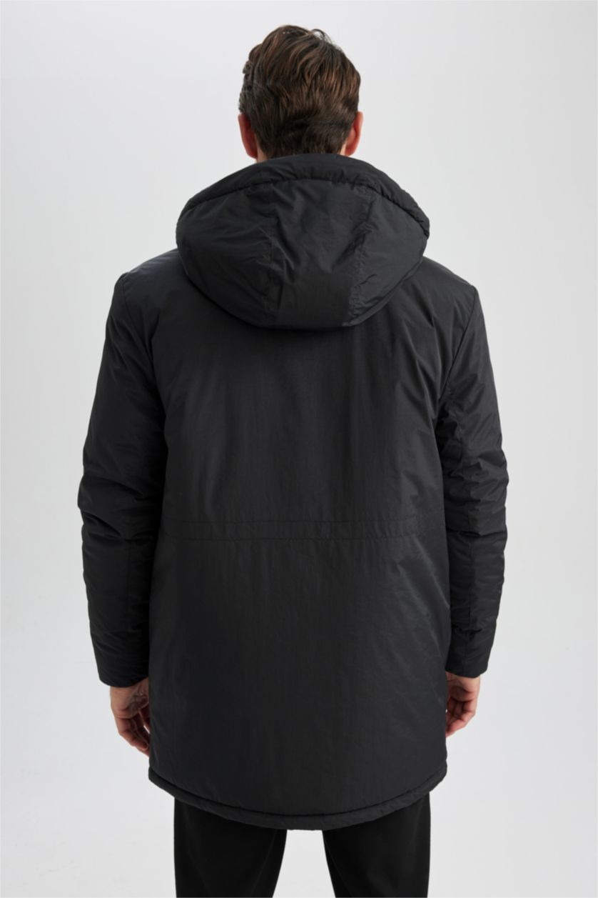 HOMME Noir Parka Coupe slim raccourcie À capuche