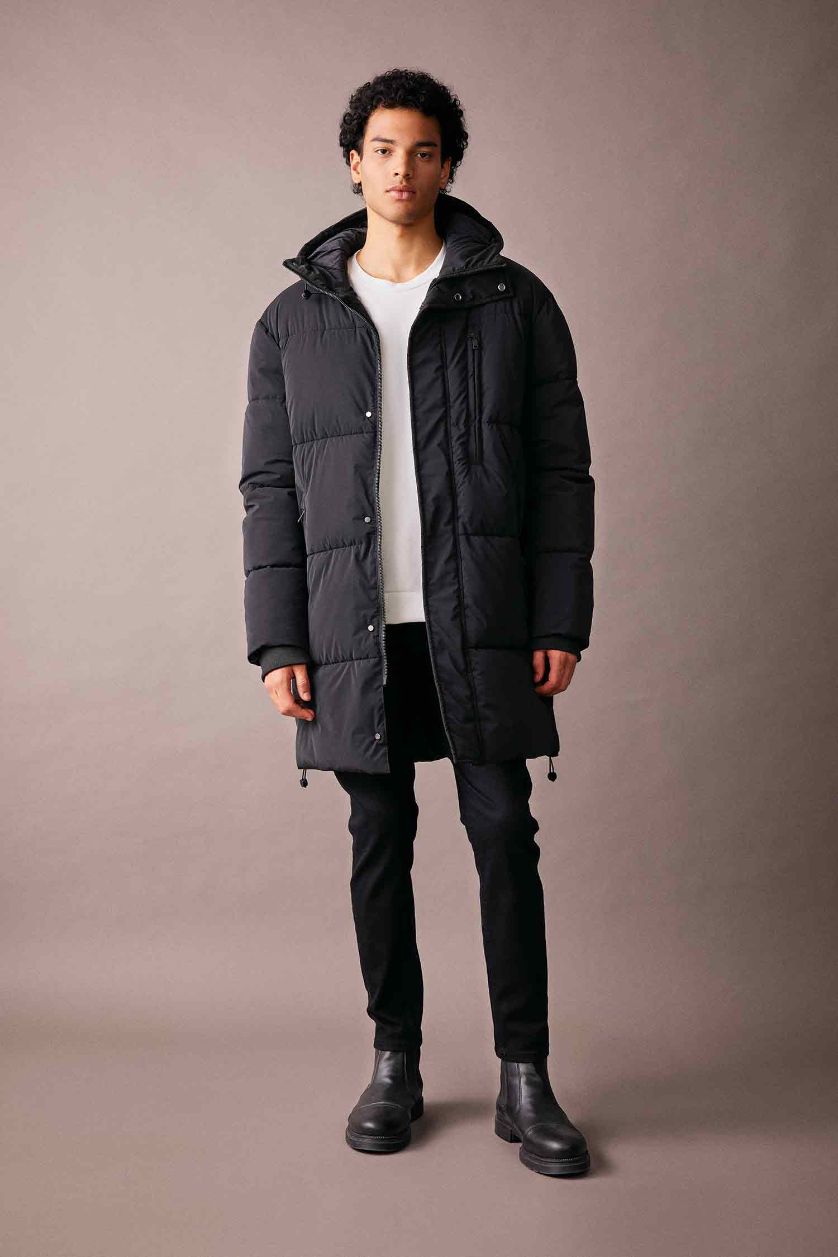 MAN Black Regular Fit Hooded Faux Fur Lined Long Puffer Jacket