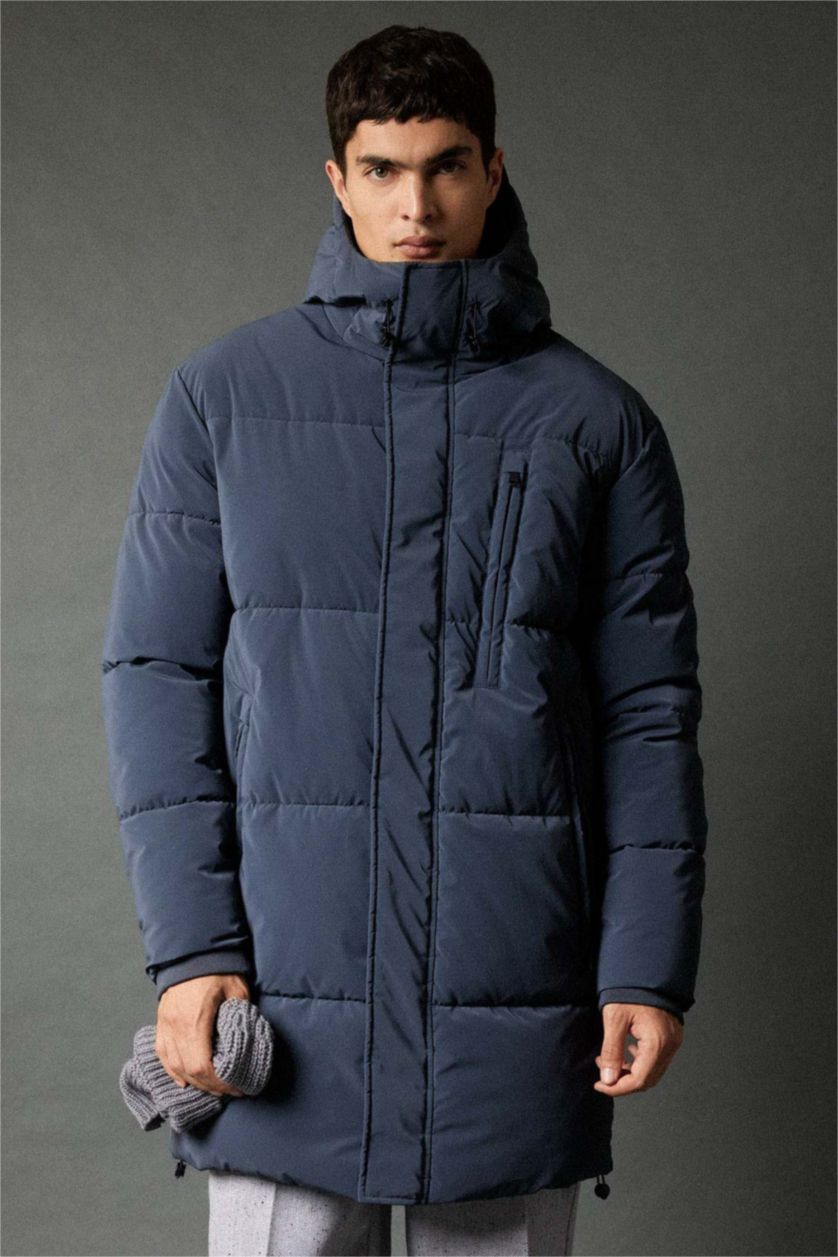 رجالي أخضر غامق جاكيت بامب طويل قصة عادية بكابيشون مبطن بفرو إصطناعي