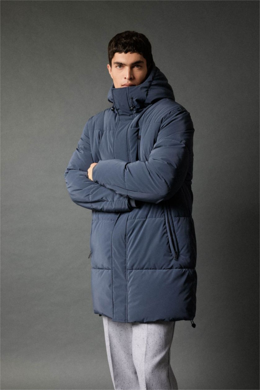 رجالي أخضر غامق جاكيت بامب طويل قصة عادية بكابيشون مبطن بفرو إصطناعي