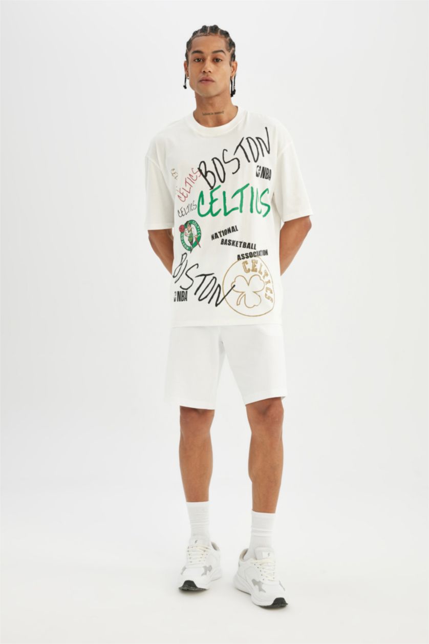 HOMME Écru T shirt Coupe Oversize NBA Col rond Celtics de Boston
