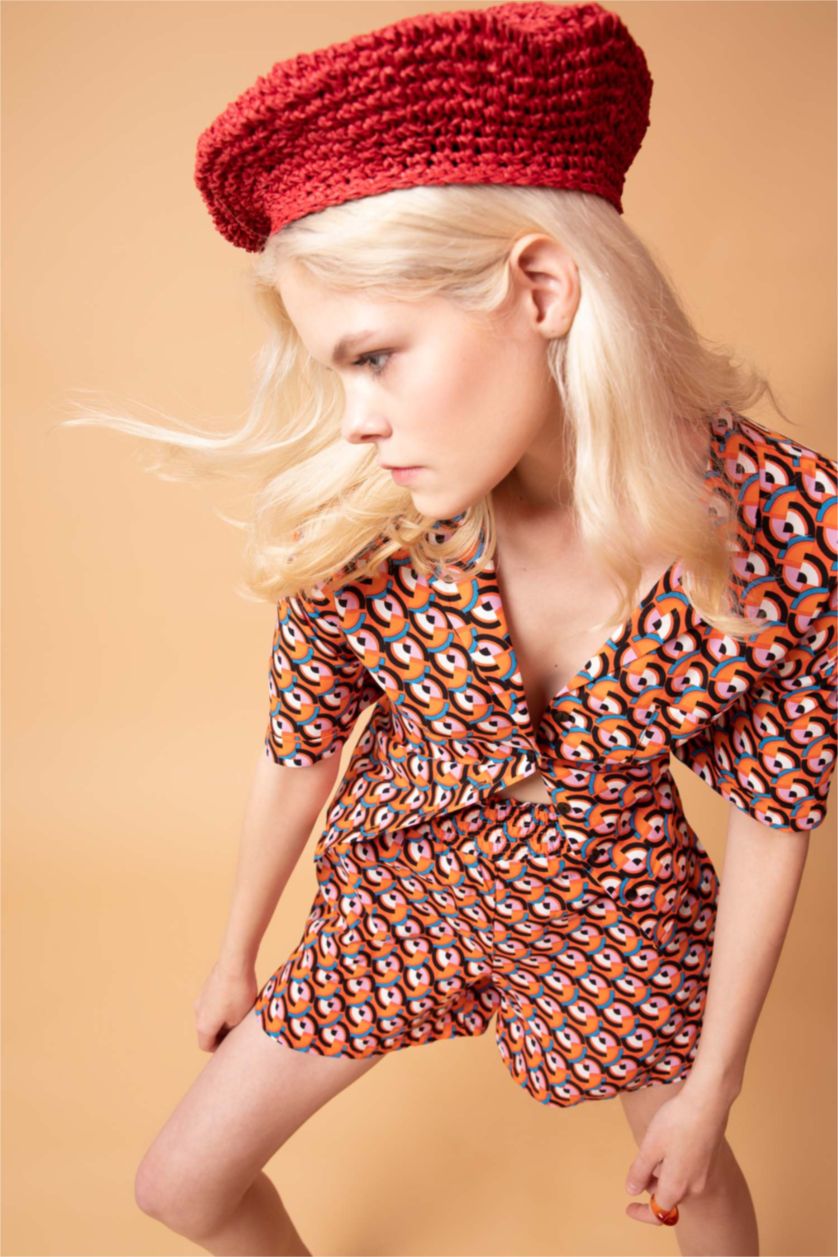 WOMAN Orange Patterned Jacket Collar Relax Fit Viscose Shirt