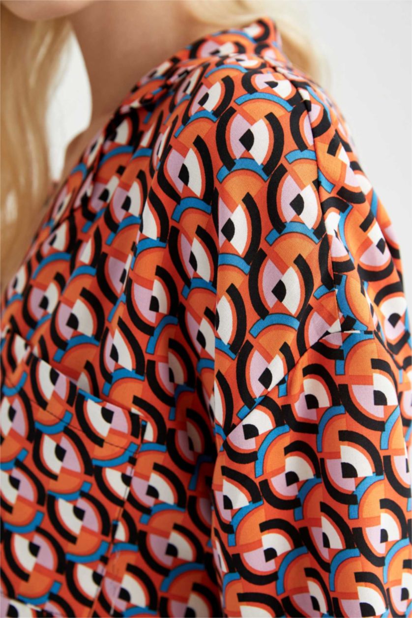 WOMAN Orange Patterned Jacket Collar Relax Fit Viscose Shirt