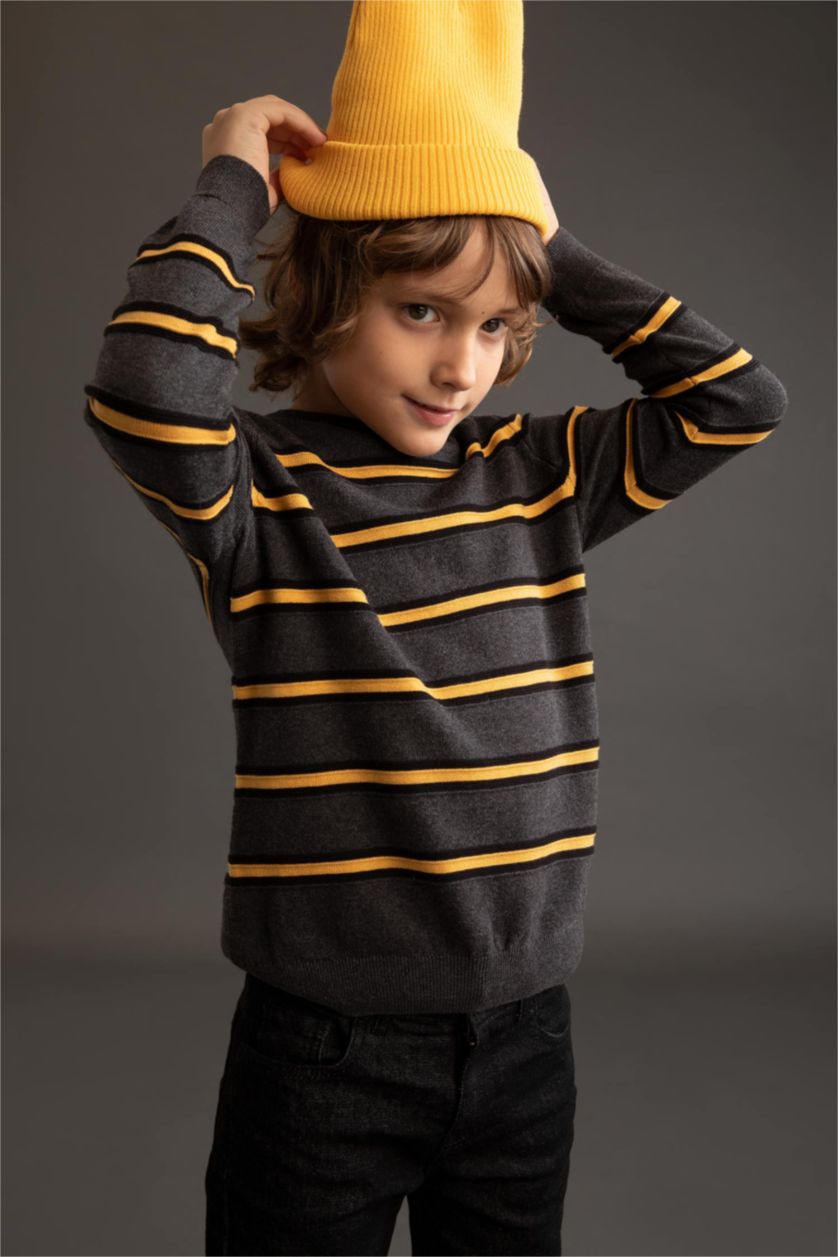 Мальчики и подростки Антра-меланж Пуловер стандартного кроя с круглым вырезом из хлопка для мальчиков