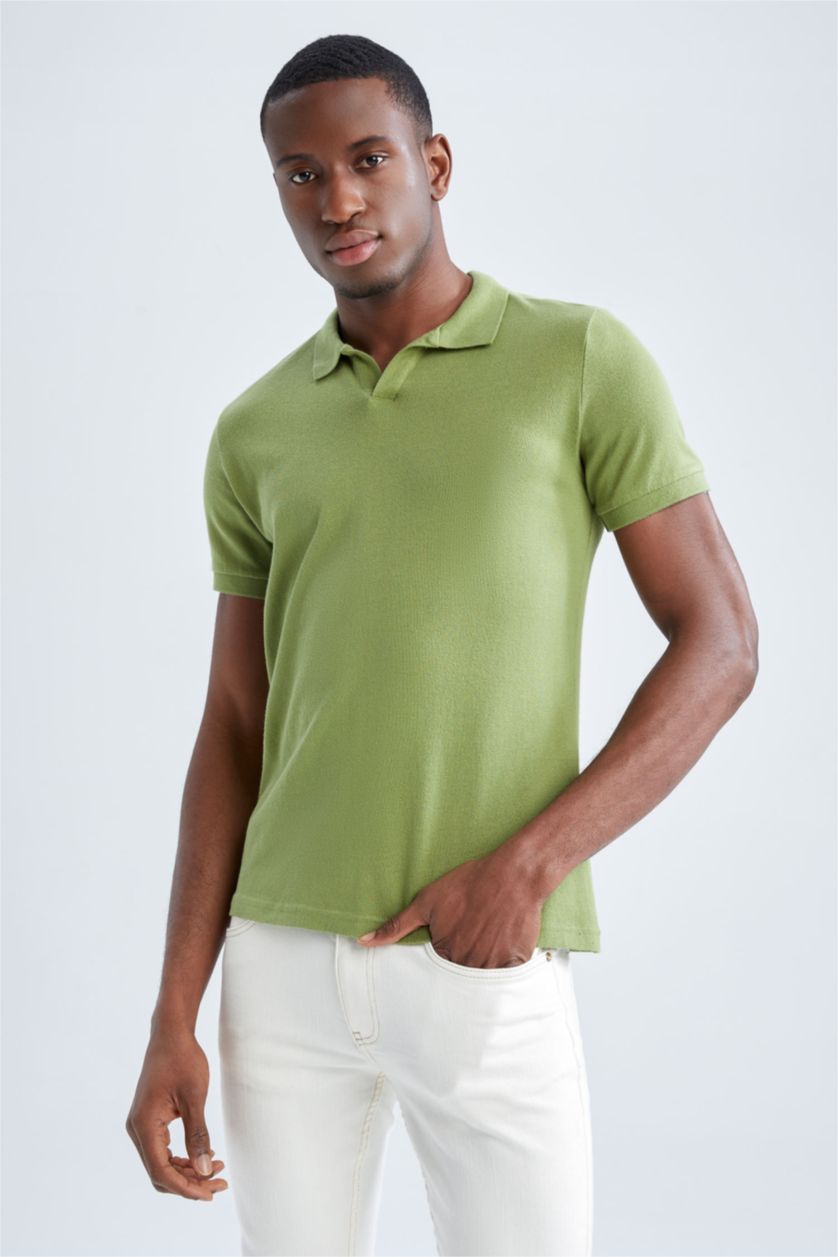 Мужчины Зеленый Футболка-поло приталенного кроя базовая