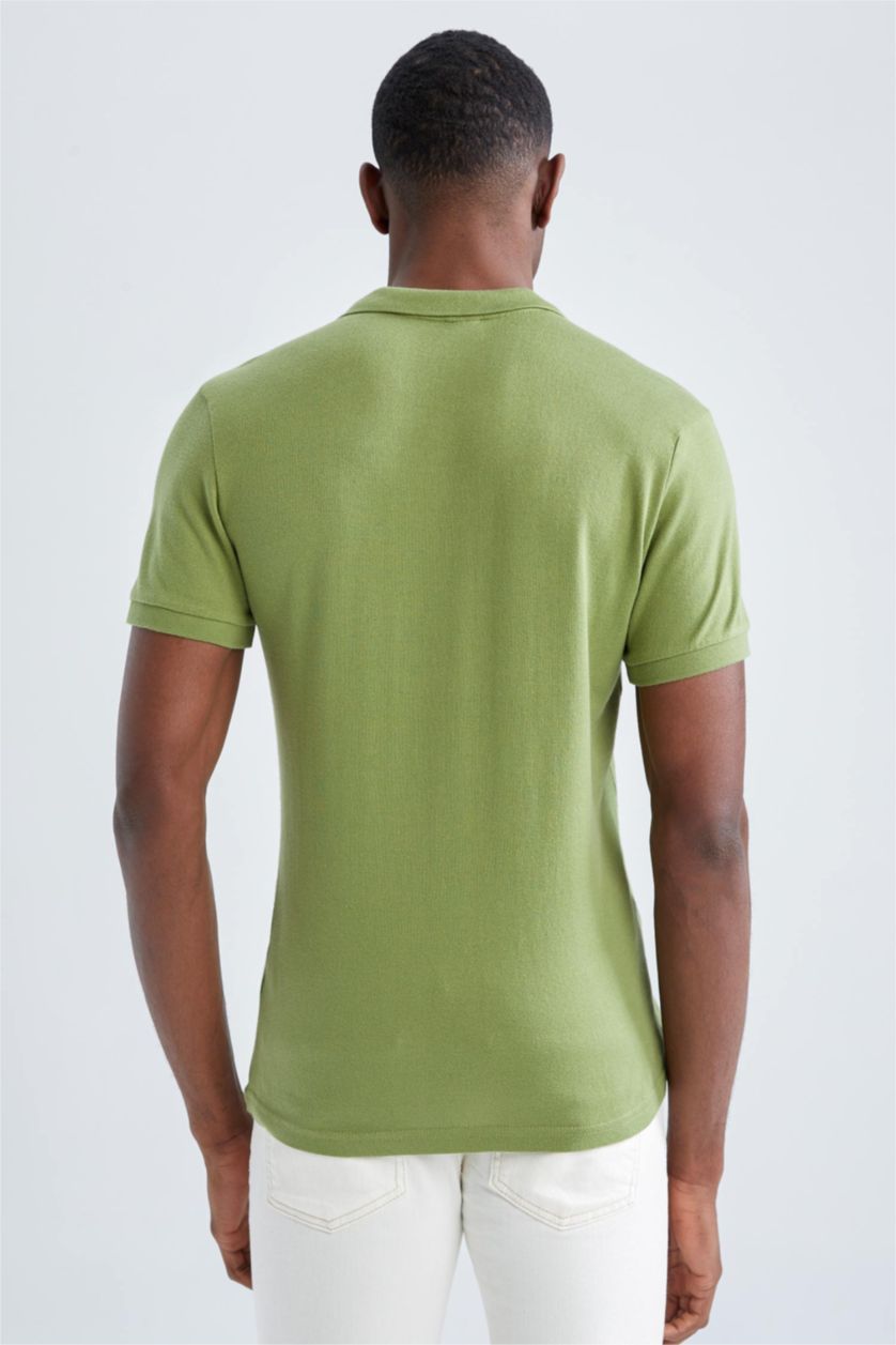 Мужчины Зеленый Футболка-поло приталенного кроя базовая