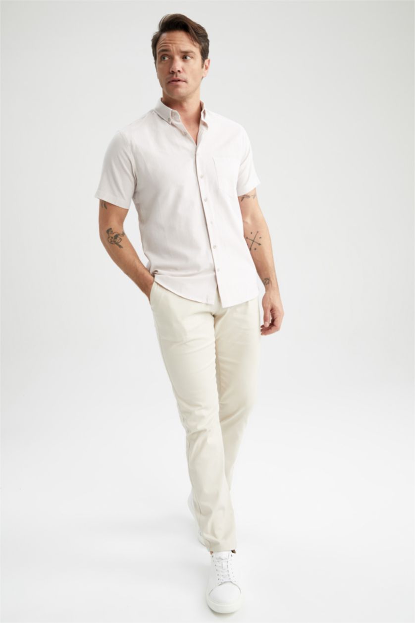 MAN Beige Slim Fit Short Sleeve Shirt
