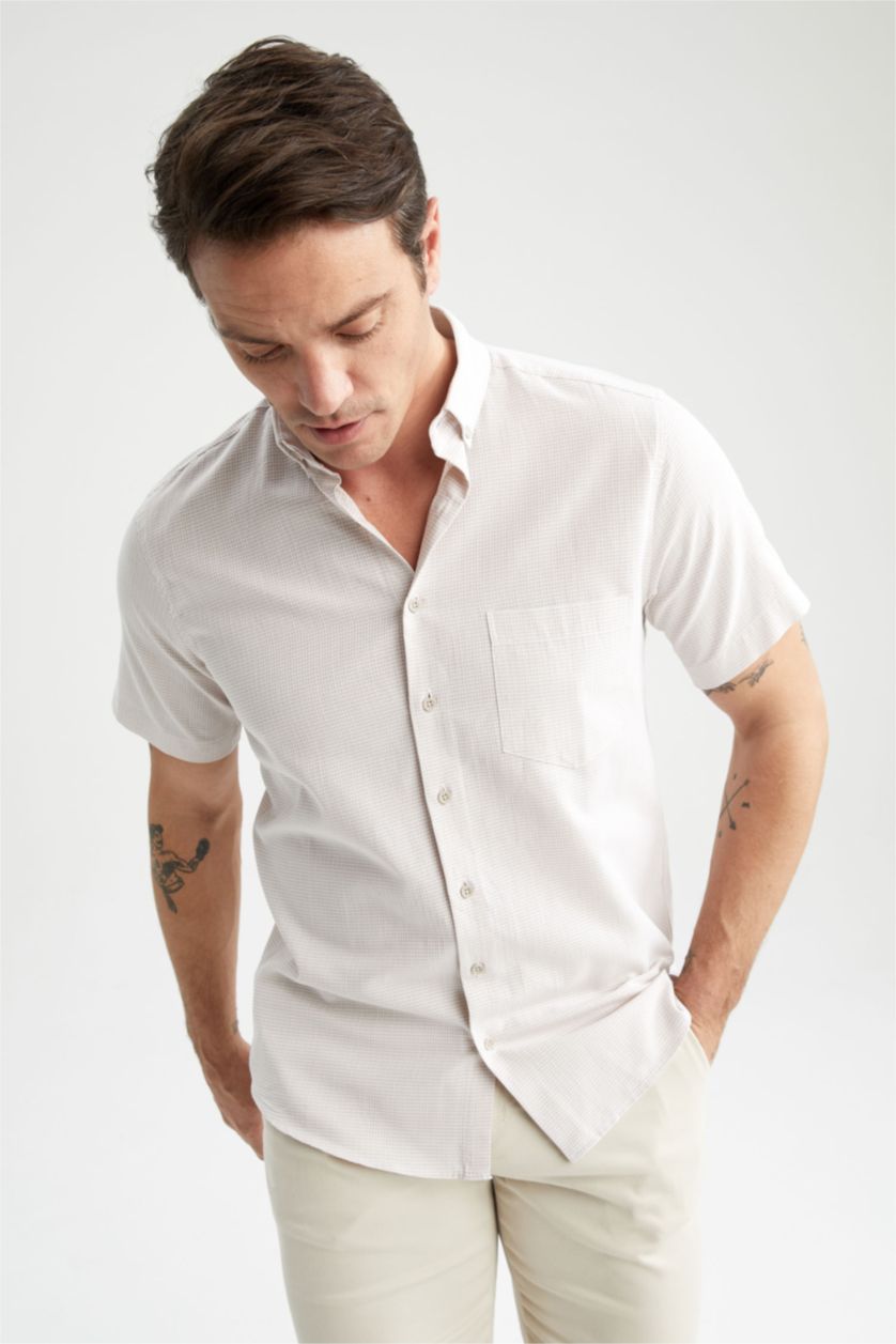 MAN Beige Slim Fit Short Sleeve Shirt