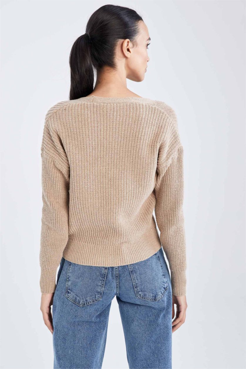 Woman Beige Regular Fit Thessaloniki Fabric Cardigan