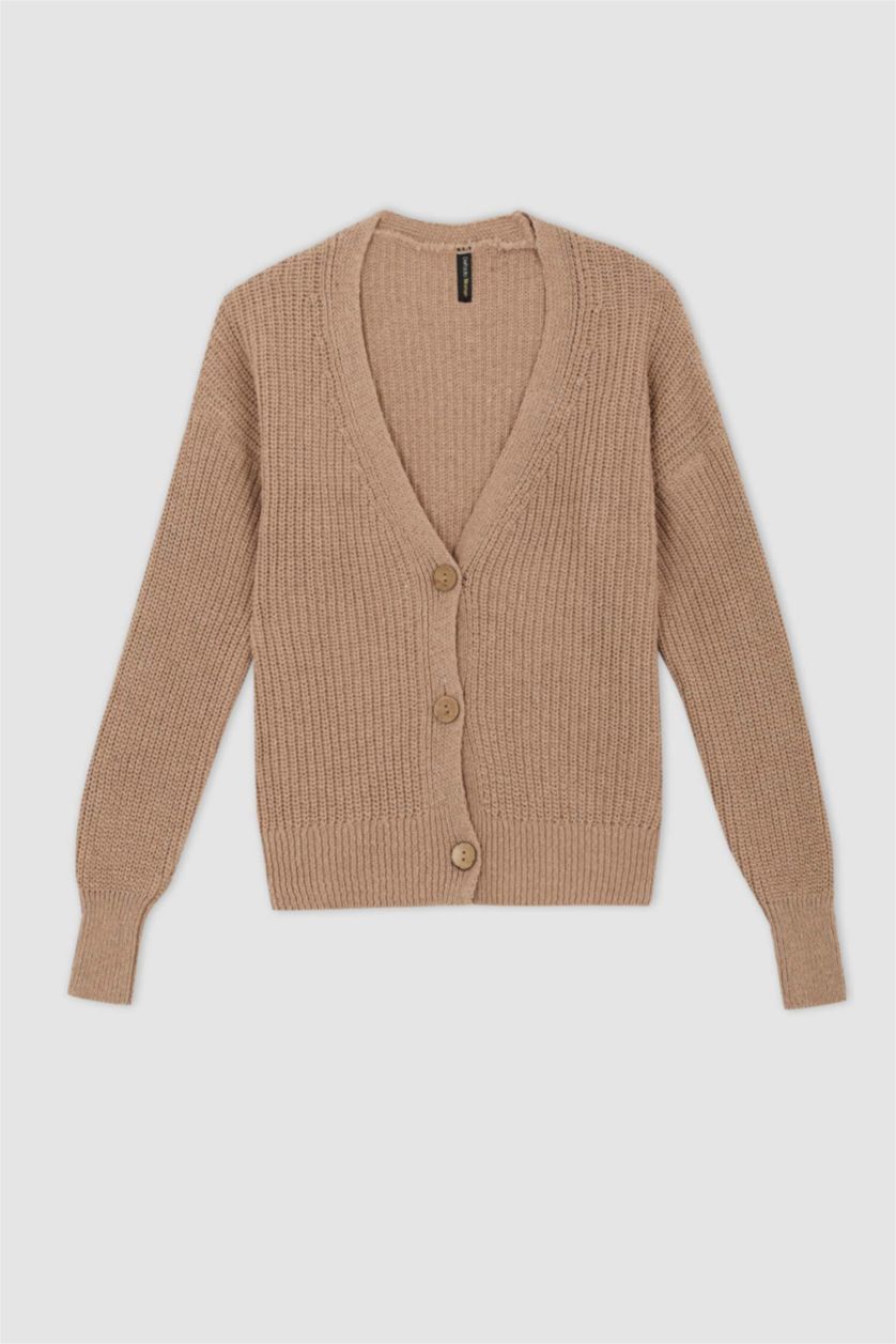 Woman Beige Regular Fit Thessaloniki Fabric Cardigan