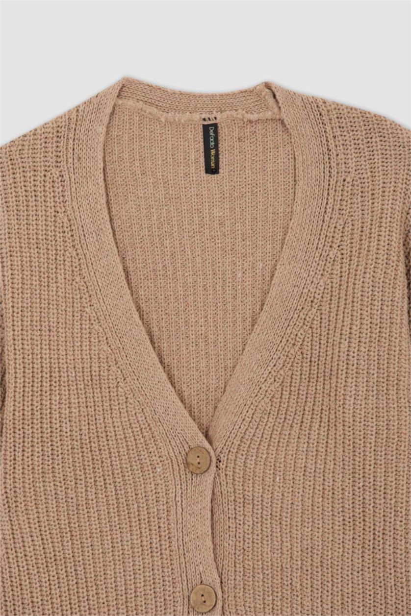 Woman Beige Regular Fit Thessaloniki Fabric Cardigan