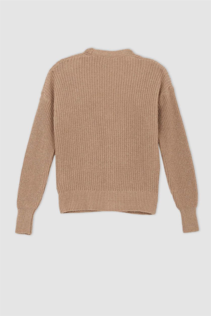 Woman Beige Regular Fit Thessaloniki Fabric Cardigan