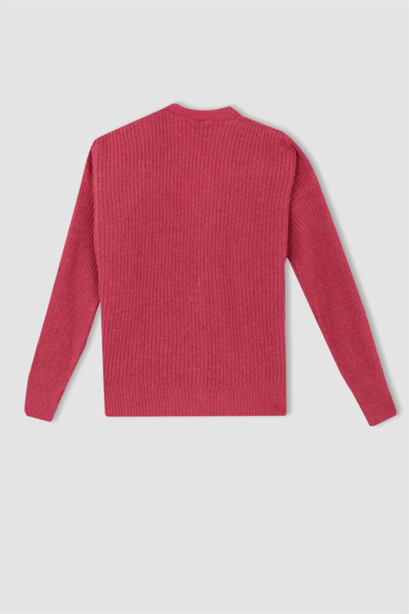 Kadın Pembe Regular Fıt V Yaka Selanik Kumaş Hırka