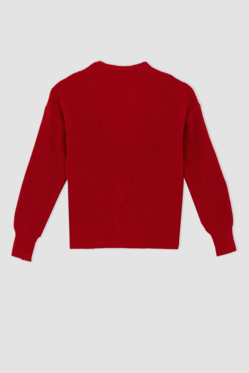 حريمي أحمر كارديجان محاك قصة عادية بياقة V