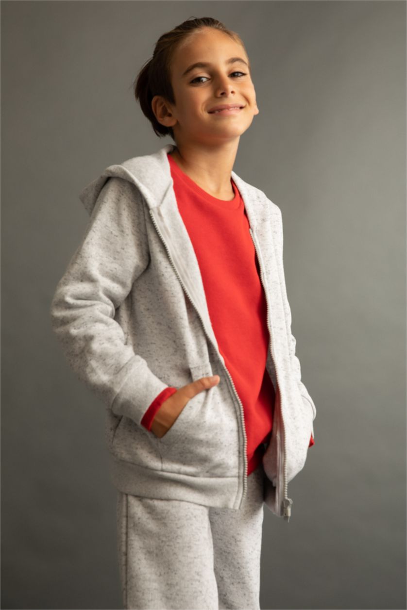 أولاد ميلانج رمادي سترة قماش رقيق قصة عادية بغطاء للرأس