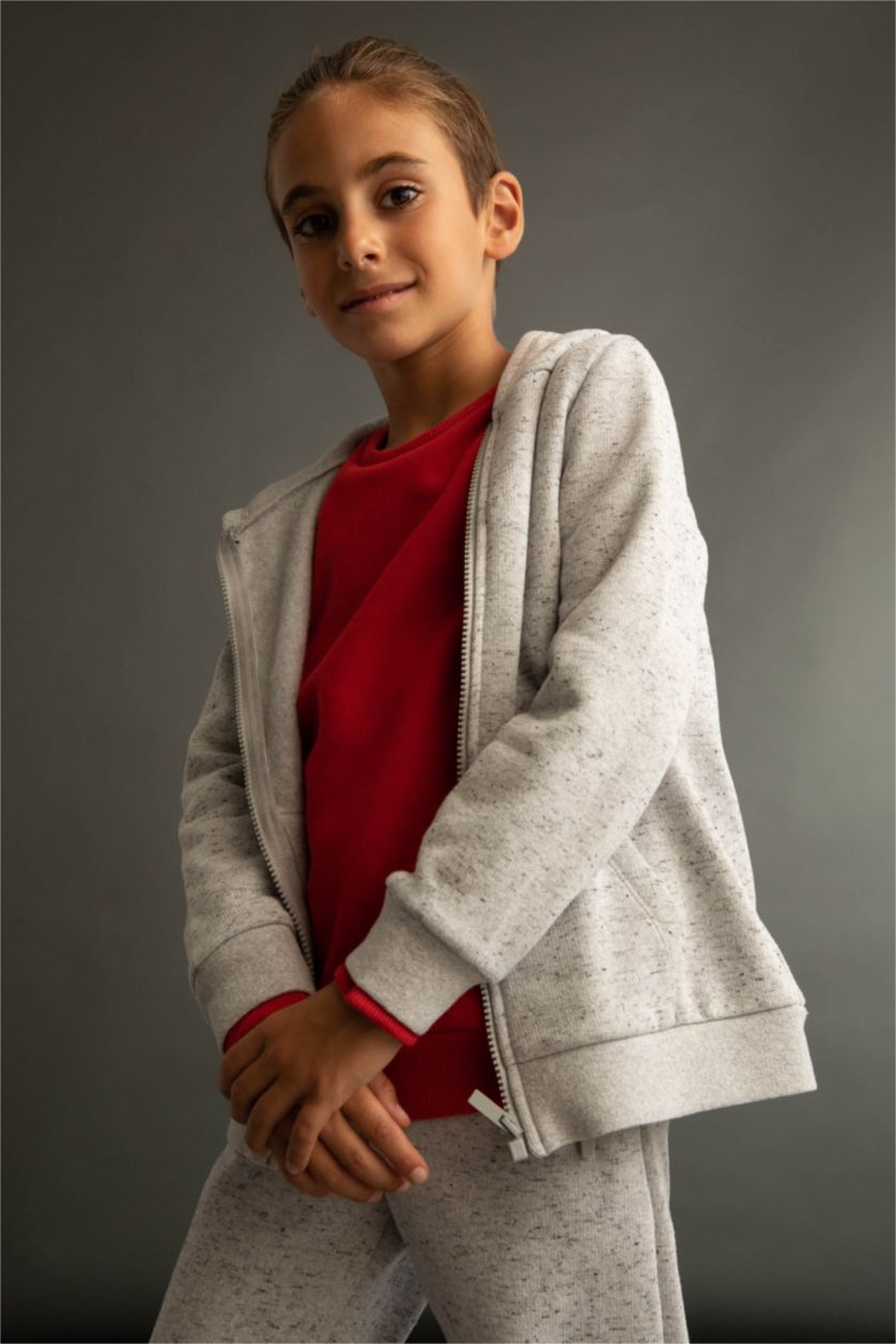 أولاد ميلانج رمادي سترة قماش رقيق قصة عادية بغطاء للرأس