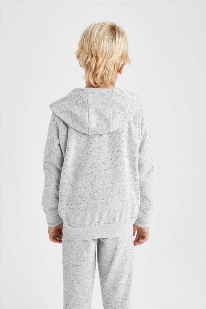 أولاد ميلانج رمادي سترة قماش رقيق قصة عادية بغطاء للرأس