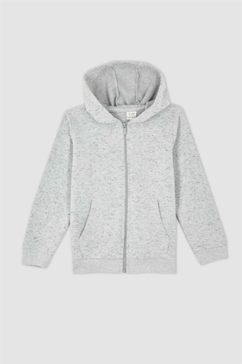 أولاد ميلانج رمادي سترة قماش رقيق قصة عادية بغطاء للرأس