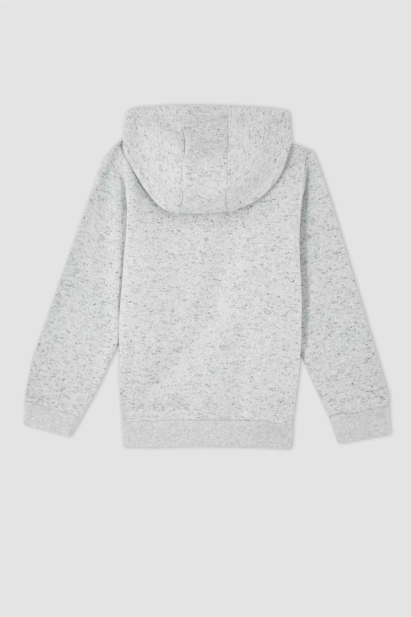 أولاد ميلانج رمادي سترة قماش رقيق قصة عادية بغطاء للرأس