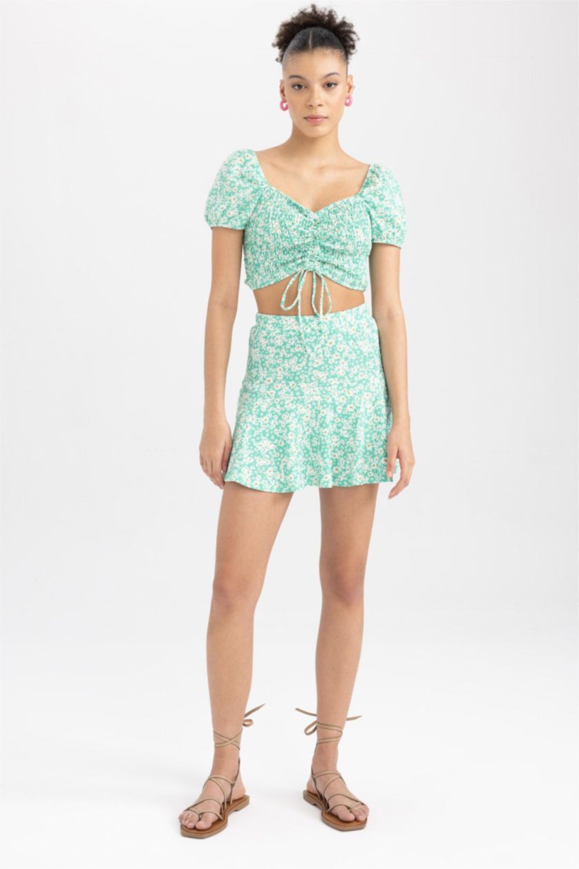 WOMAN Green Short Skirt Printed Mini Skirt