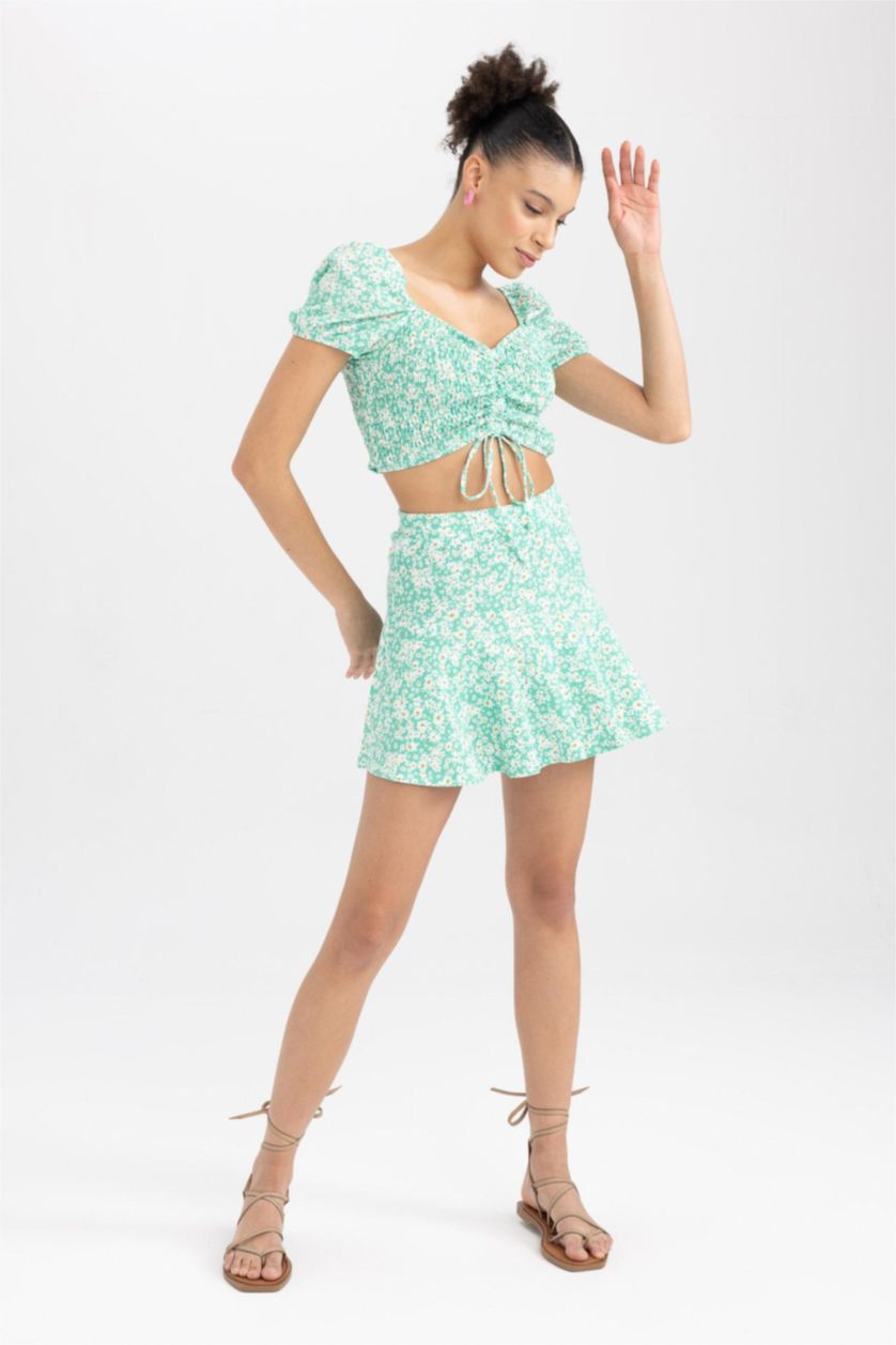 WOMAN Green Short Skirt Printed Mini Skirt