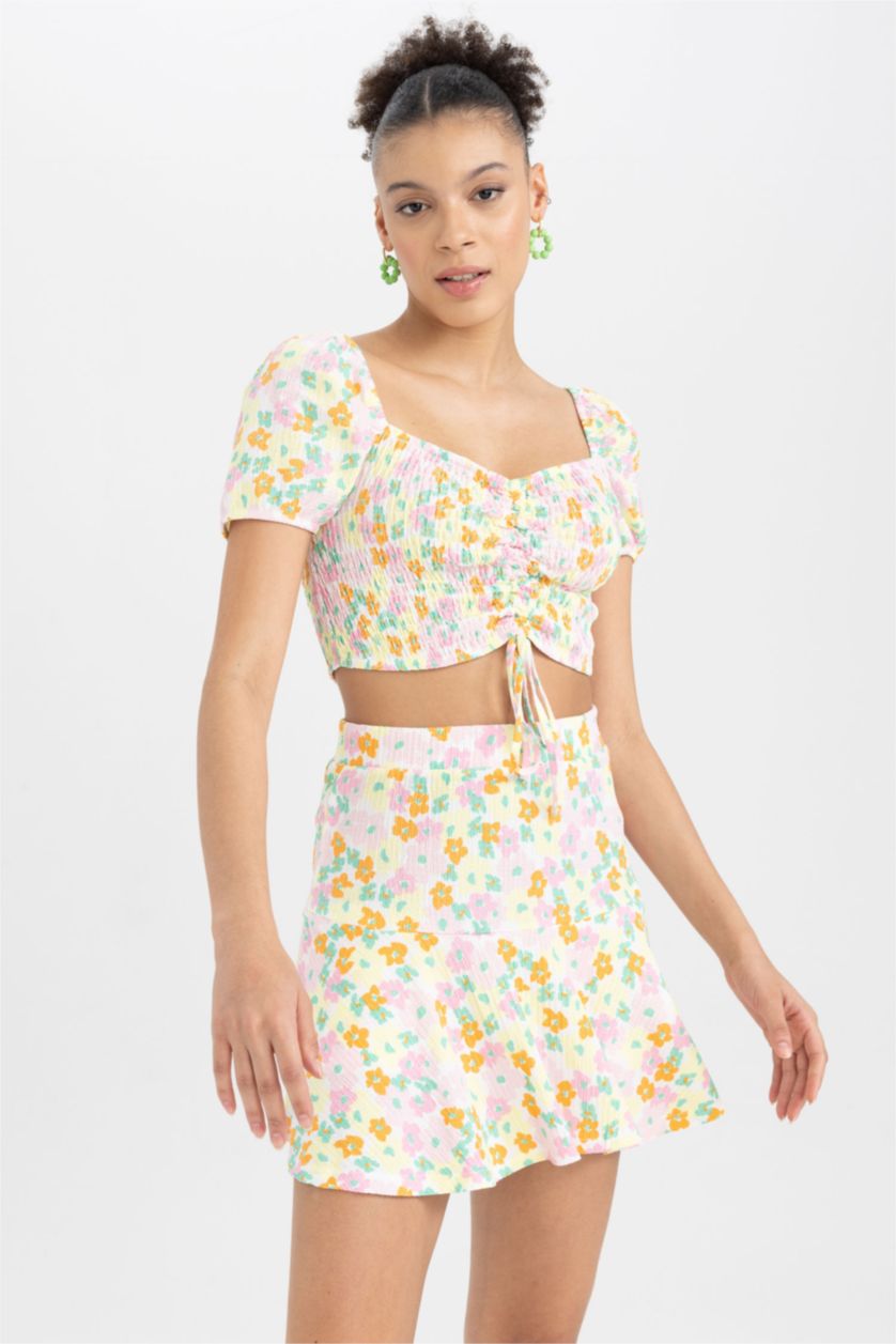 WOMAN Green Short Skirt Printed Mini Skirt