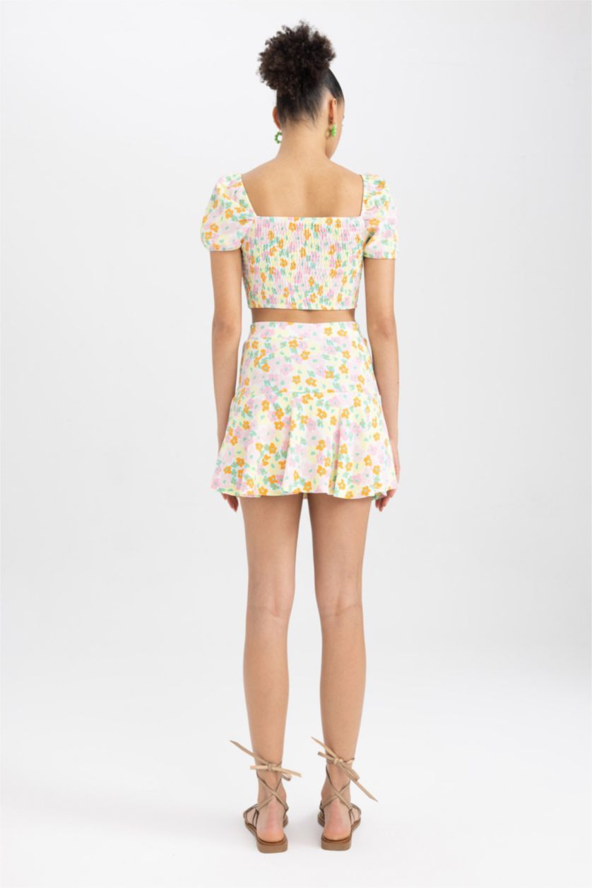 WOMAN Green Short Skirt Printed Mini Skirt