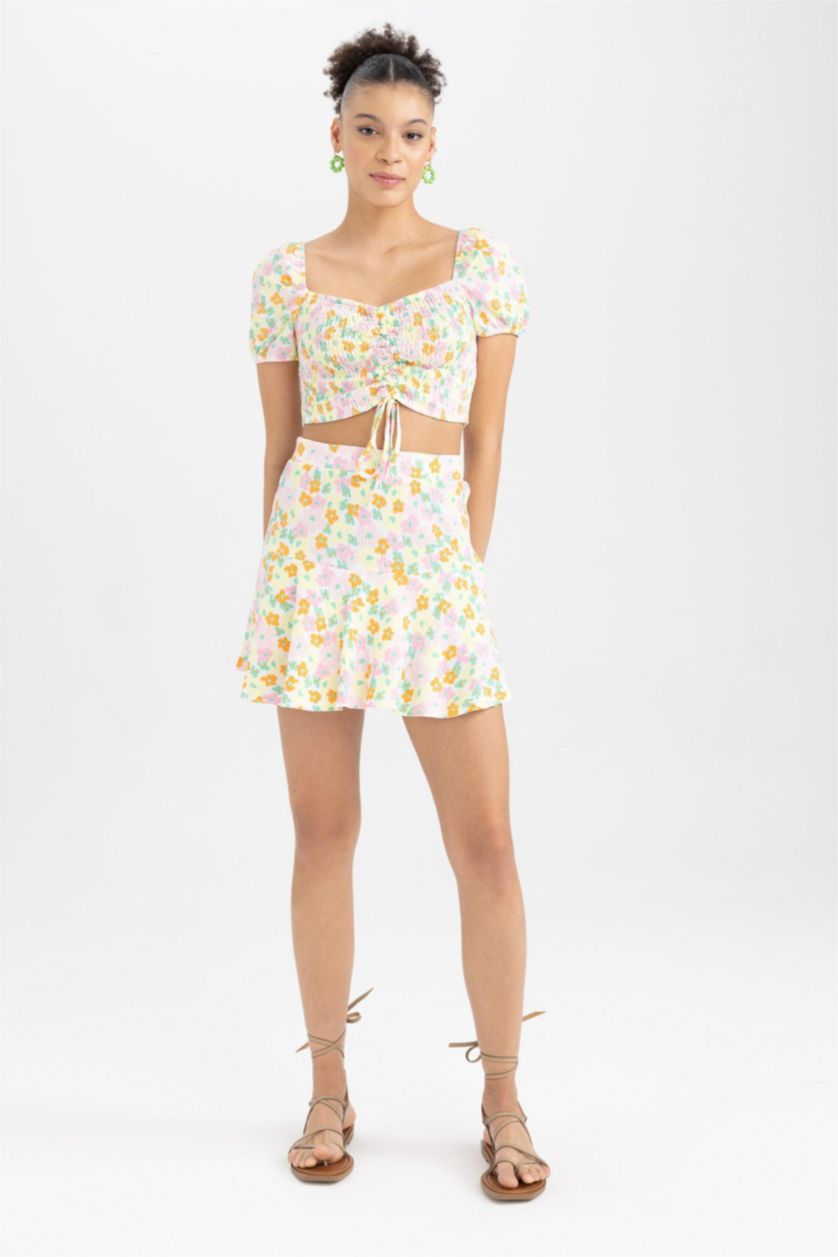 Kadın Kırık Beyaz Coool Baskılı Bürümcük Mini Şort Etek