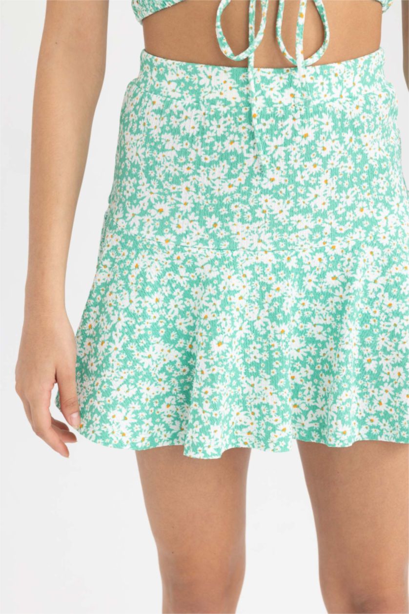 Kadın Kırık Beyaz Coool Baskılı Bürümcük Mini Şort Etek