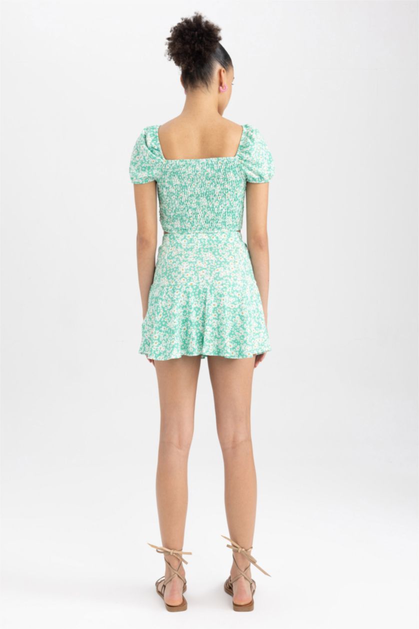 Kadın Kırık Beyaz Coool Baskılı Bürümcük Mini Şort Etek