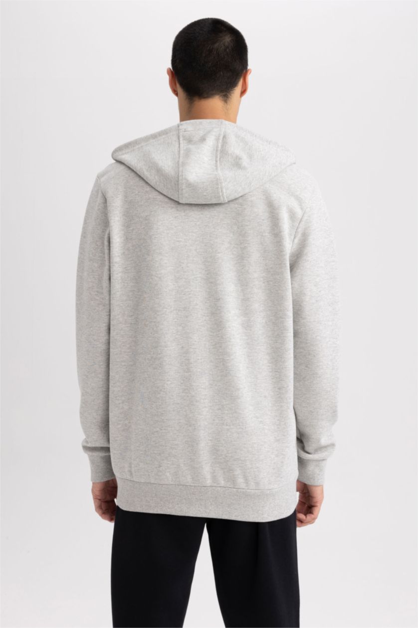 رجالي ميلانج رمادي سويت شيرت بقصة عادية بغطاء للرأس بسحاب