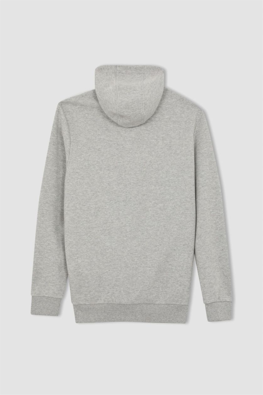 رجالي ميلانج رمادي سويت شيرت بقصة عادية بغطاء للرأس بسحاب