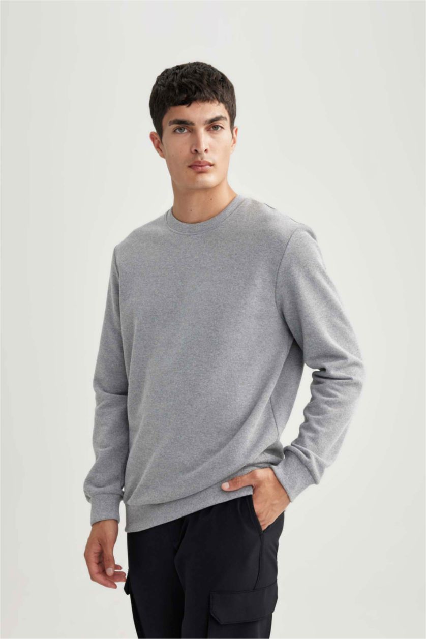 Erkek Gri Melanj Regular Fıt Sweatshirt