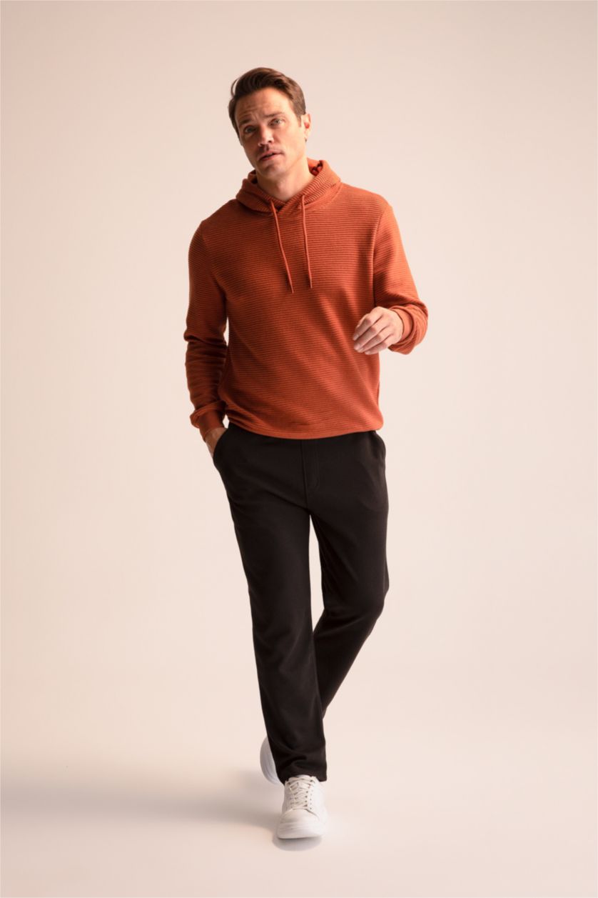 Erkek Turuncu Regular Fit Kapüşonlu Basic Sweatshirt