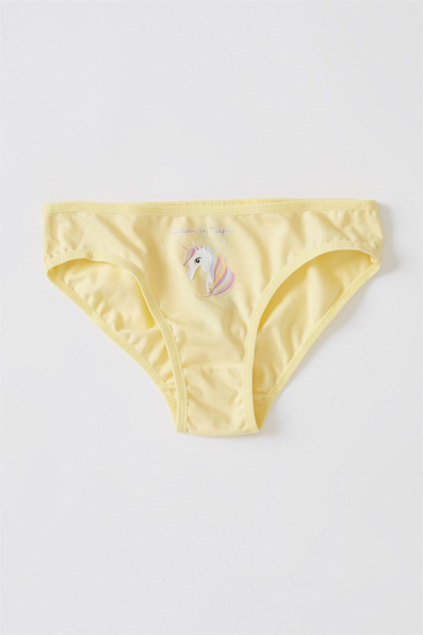 بنات أصفر فاتح 3 قطع من سراويل داخلية ملونة بطبعة يونيكورن للبنات