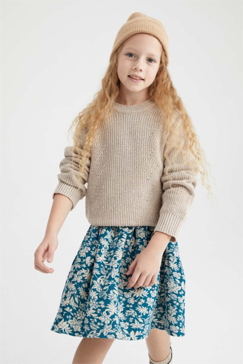 GIRLS & TEENS Beige بلوفر تريكو قصة عادية