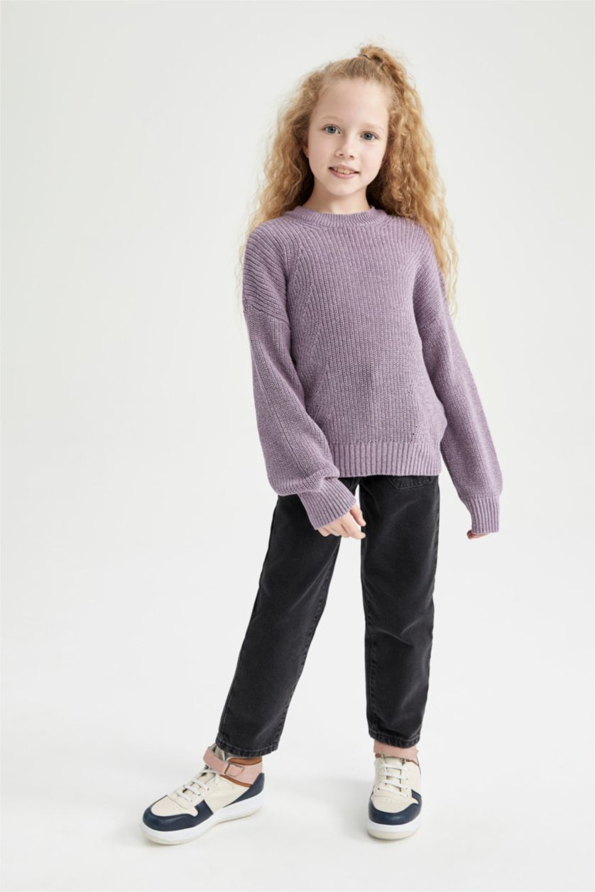 FILLES Violet Clair Pull Tricot Col rond Fille
