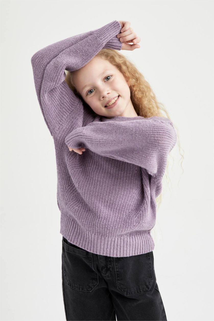 FILLES Violet Clair Pull Tricot Col rond Fille