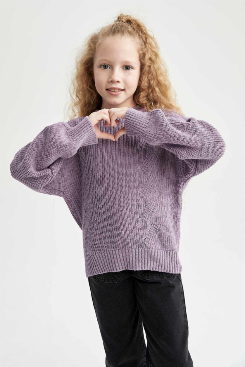 FILLES Violet Clair Pull Tricot Col rond Fille