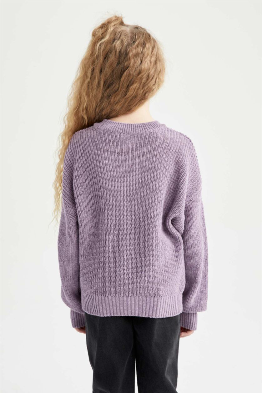 FILLES Violet Clair Pull Tricot Col rond Fille