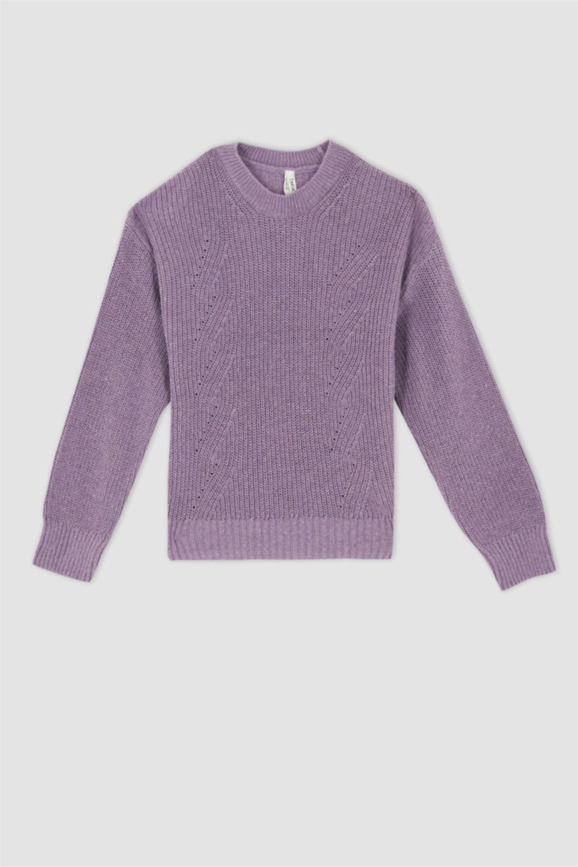 FILLES Violet Clair Pull Tricot Col rond Fille