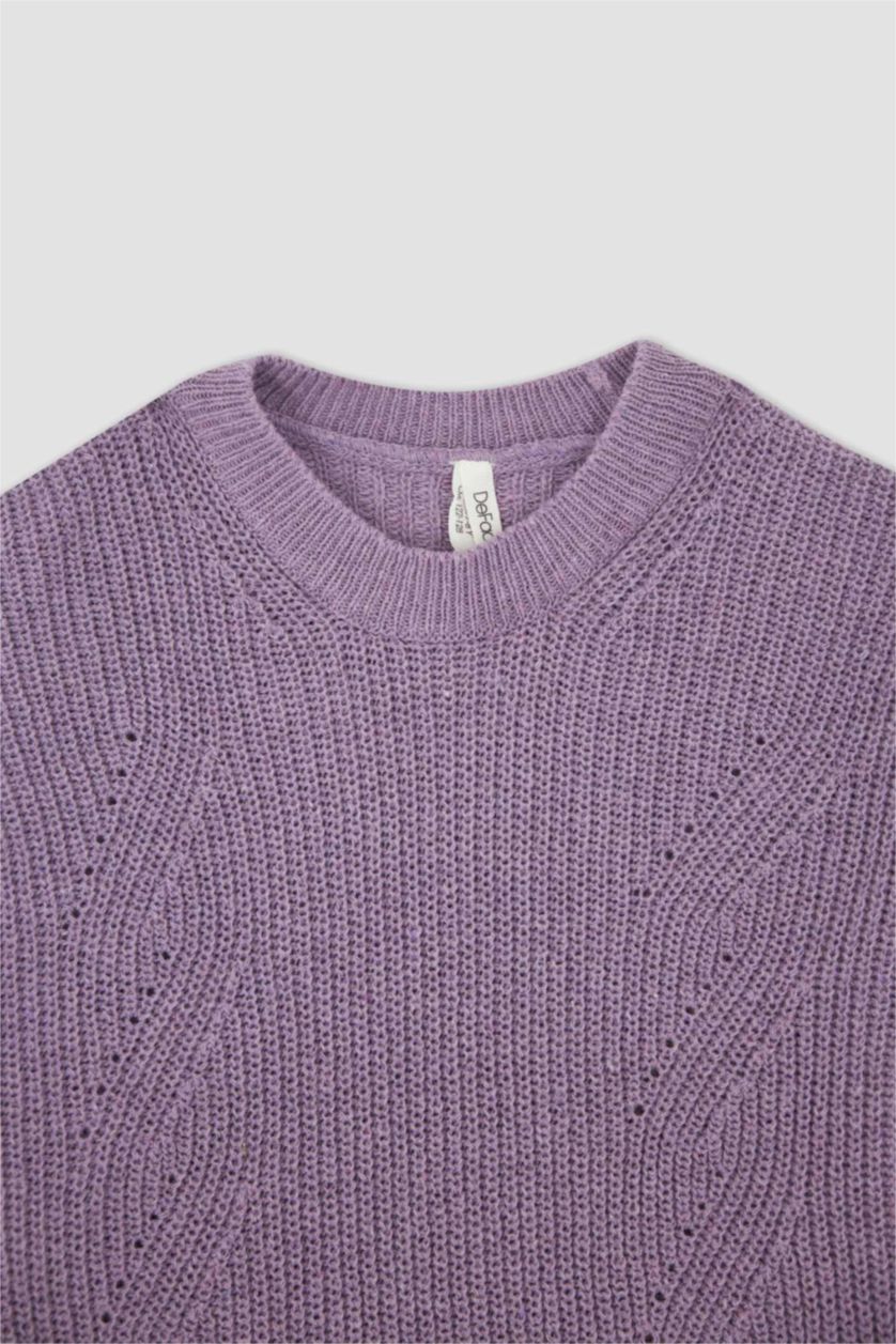 FILLES Violet Clair Pull Tricot Col rond Fille